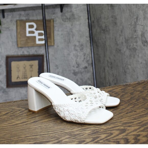 Steve Madden Womens Mania Block Heel Sandals MANI13S1 White 8M - Picture 1 of 14